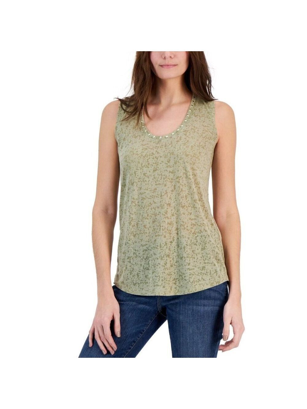 INC INTERNATIONAL CONCEPTS Women Embellished Scoop neck Tank Top in Hazy…